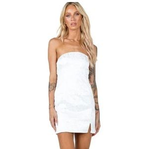 Princess Polly White Strapless Silky Paisley Print Skyline Mini Dress Size 4